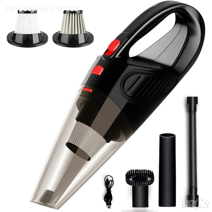 Преносима прахосмукачка за кола, безжична, неръждаем филтър, 7500 PA, черна, 2000mAh, снимка 1