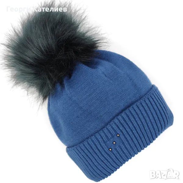 Дамска зимна шапка в синьо с пух и подгъв Код на продукта:DASH-01-91, снимка 1