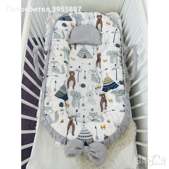 Луксозно гнездо за новородено бебе-катерици със сиво, снимка 1