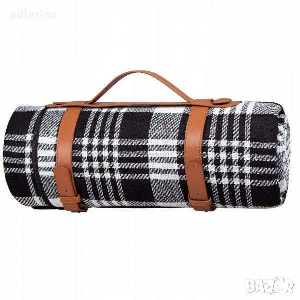 Одеяло за пикник, каре, черно-бяло, 200х200 см, къмпинг постелка, постелка за пикник, снимка 1