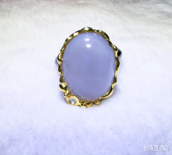 925 сребърен пръстен с родиево покритие и халцедон 15 карата, подходящ за подарък , снимка 1