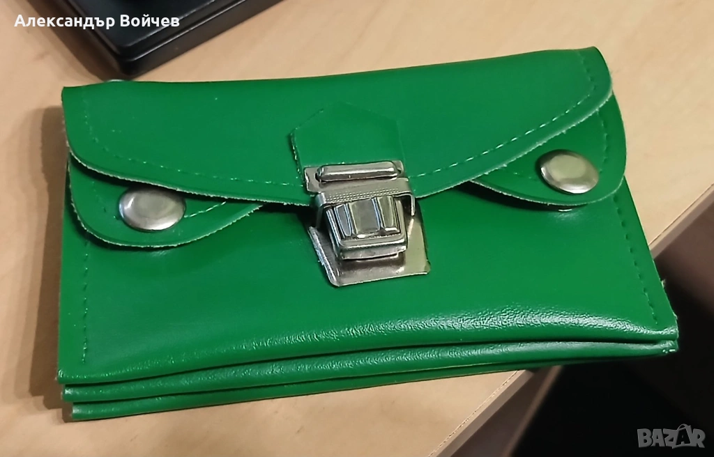 Портмоне детско естествена кожа, зелено, снимка 1