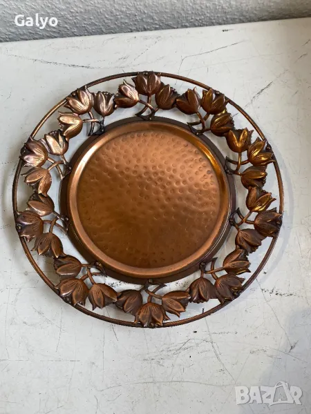 красива стара медна чиния, поднос, за декорация 23,5 см, снимка 1