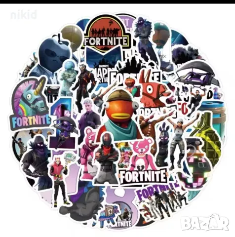 50 бр Fortnite Фортнайт самозалепващи лепенки стикери за украса декор картонена торта и др декор, снимка 12 - Други - 27060707