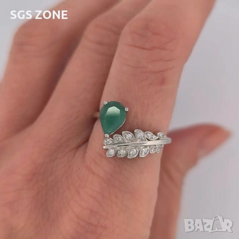 СРЕБЪРЕН ПРЪСТЕН С ИЗУМРУД ОТ ТАЙЛАНД, снимка 4 - Пръстени - 52316490