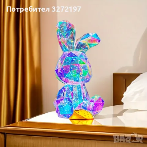 Ръчно изработена USB/батерии Великолепна, голяма, светеща скулптура LED Цветно Зайче, снимка 5 - Настолни лампи - 47979645