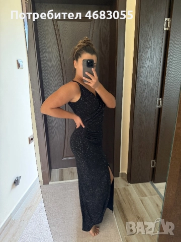 Елегантна черна рокля с блестящ ефект, снимка 3 - Рокли - 52797155