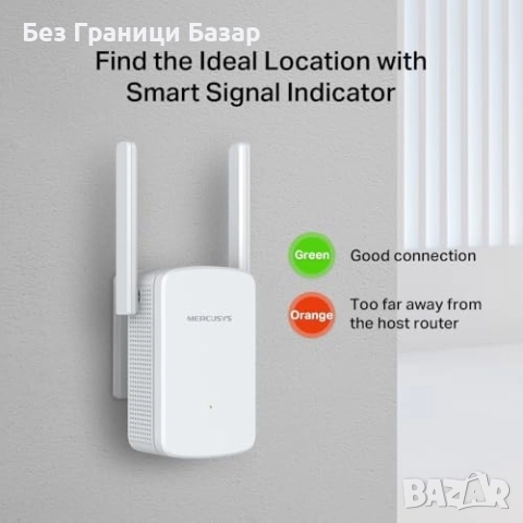 Нов WiFi усилвател Mercusys ME12 300 Mbps с външни антени разширител, снимка 5 - Друга електроника - 51897510