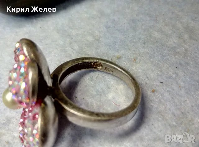 СКЪПОЦЕНЕН СРЕБЪРЕН ПРЪСТЕН ЦВЕТЕ СРЕБРО 925 с БЯЛА НАТУРАЛНА ПЕРЛА ЕМАЙЛ РАЗНОЦВЕТНИ КАМЪЧЕТА 49226, снимка 4 - Пръстени - 50024146