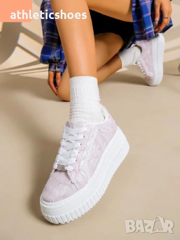 Дамски маратонки на платформа от текстилна дантела, снимка 2 - Маратонки - 34237394