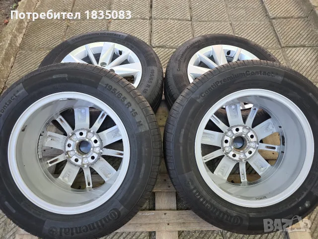 Лети джанти 15ки 5х112 + летни гуми 195/65/15 Continental, снимка 9 - Гуми и джанти - 55993455