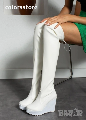 Ботуши на платформа - бяла кожа - 1906
