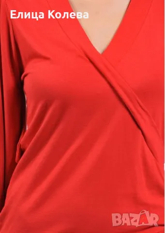 Червена блуза с ръкави тип кимоно, снимка 3 - Блузи с дълъг ръкав и пуловери - 47968732