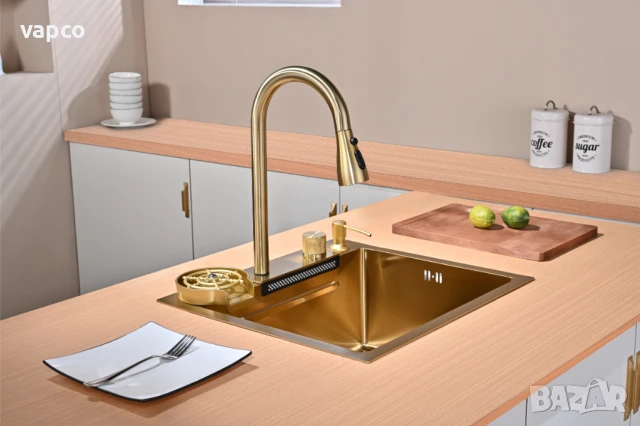 Златна мултифункционална кухненска мивка 50см, снимка 4 - Мивки - 50954067