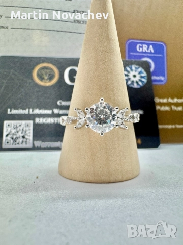 Сребърен пръстен с мойсанит (Диамант) 1 карат, снимка 3 - Пръстени - 51459044