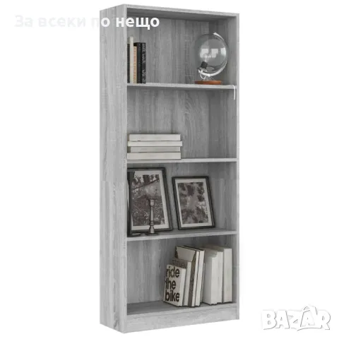 Библиотека на 4 нива, сив сонома, 60x24x142 см, инженерно дърво, снимка 3 - Секции и витрини - 48289019