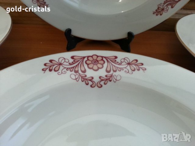 Стар български порцелан чинии дълбоки с златен кант, снимка 7 - Антикварни и старинни предмети - 34338361