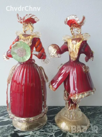 Murano стъкло статуетки 21см/2бр Мурано стари венециански стъклени фигури/танцьори-злато