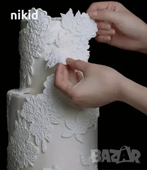 Двоен цвете плетени дантелени цветя тип вейнър дантела силиконов молд форма фондан торта гъмпейст, снимка 2 - Форми - 47789322