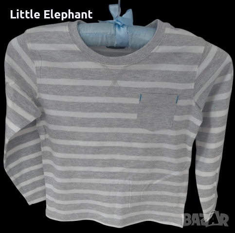 Блузка с дълъг ръкав за момченце на 5-6 години бяло и сиво голямо райе,Англия/нова, снимка 1