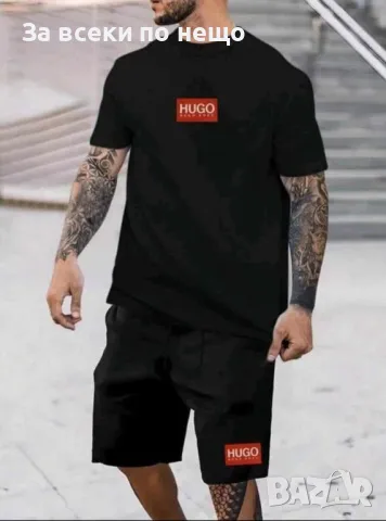 Hugo Boss Мъжки Черен Летен Екип Тениска И Къси Панталонки👕🩳Мъжки Къс Комплект Хуго Бос Код B300