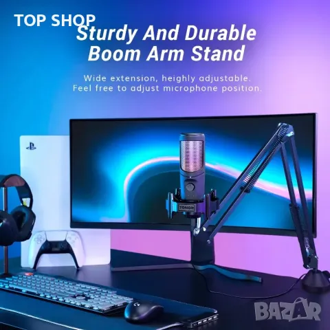 TONOR USB комплект микрофон с RGB за игри подкаст YouTube TikTok микрофон за компютър, снимка 3 - Микрофони - 49058023