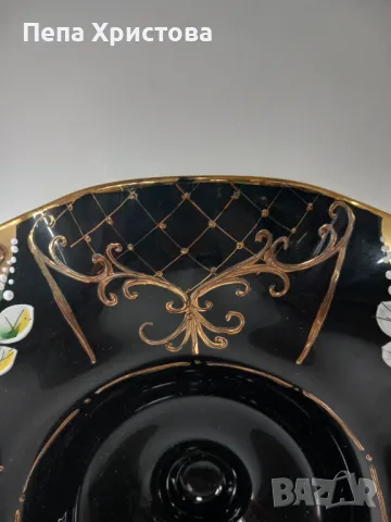 Голяма ръчно изрисувана фруктиера от чешки кристал, снимка 7 - Декорация за дома - 48421913