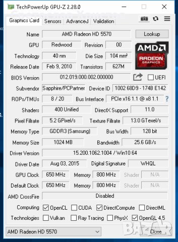 Продавам видео карта AMD Sapphire HD5570 1GB DDR3 128bit VGA DVI DP LP PCI-E, снимка 5 - Видеокарти - 41020090