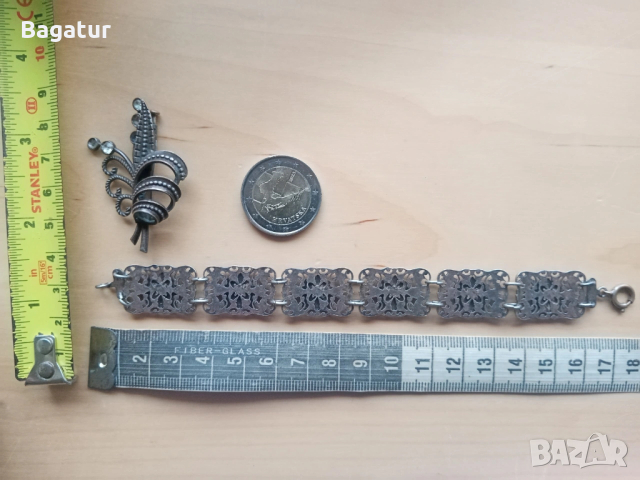 Арт нуво филигран лот,гривна,брошка,гранулация,бабин чеиз,накит,бижута,, снимка 9 - Антикварни и старинни предмети - 53485527