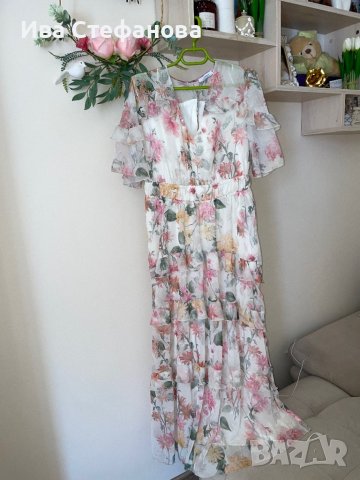 Нова ефирна феерична дълга елегантна женствена ежедневна рокля волани къдри нежен флорален принт , снимка 3 - Рокли - 41903889