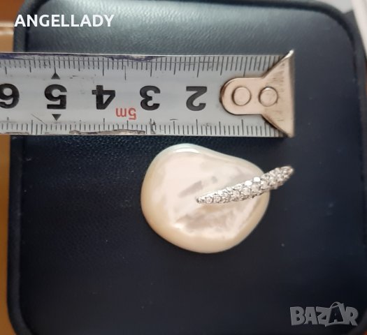 Сребърна висулка със седеф и циркони., снимка 3 - Колиета, медальони, синджири - 40217716