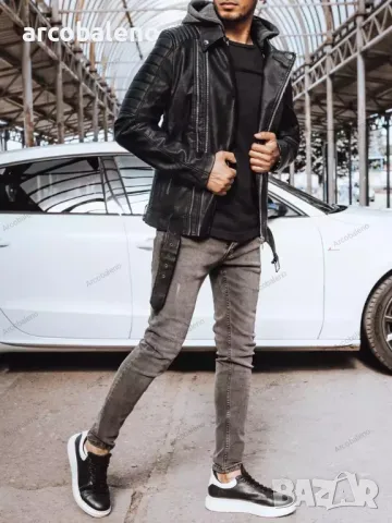 Мъжко черно кожено яке, снимка 2 - Якета - 48048907