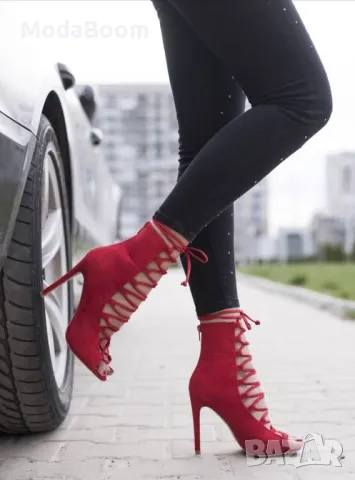 Летни боти на ток - Велур