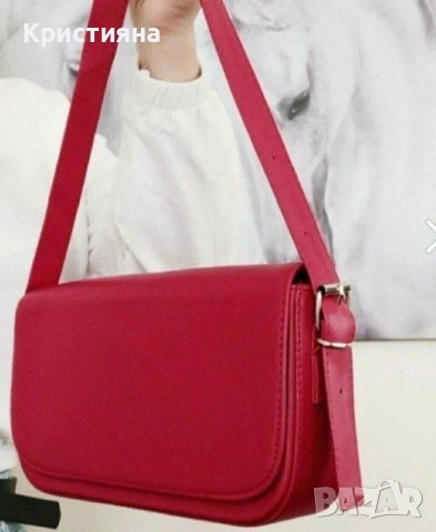Елегнтна червена дамска чанта в изчистен дизайн в класическо червено, снимка 1