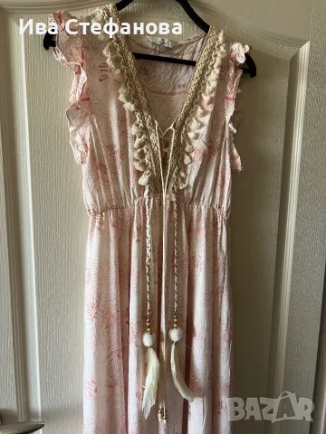 Разкошна ежедневна елегантна лятна плажна рокля бохо стил 100 % вискоза с акцент пера , снимка 4 - Рокли - 50162994