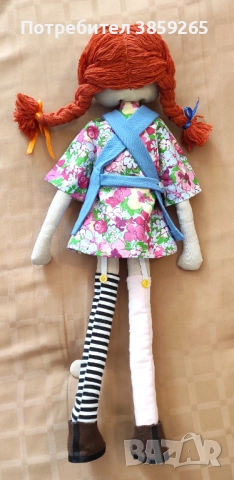 Кукла Пипи дълъг чорап.Ръчна изработка. Текстилна кукла. За игри и интериор., снимка 7 - Кукли - 52399284