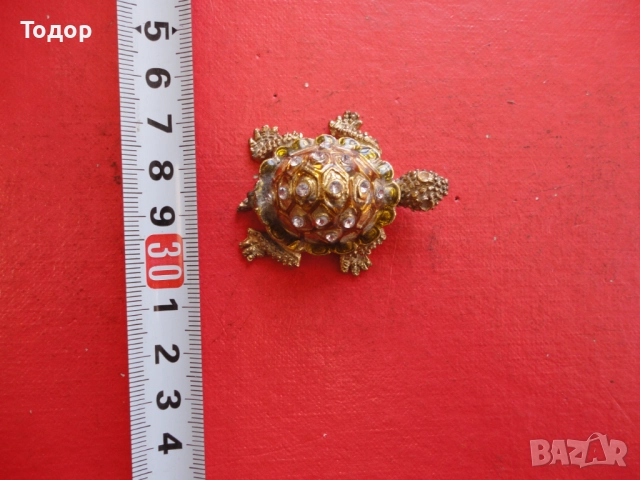 Бронзова кутийка за хапчета бижута костенурка с емайл , снимка 2 - Антикварни и старинни предмети - 52653286