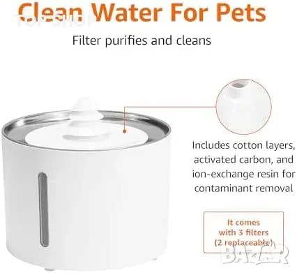 Нов Безшумен фонтан за вода за домашни любимци, 3 литра с 2 дизайна, снимка 4 - За котки - 50060987