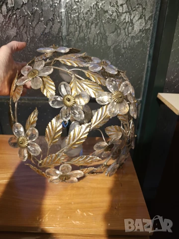 Арт Деко Ретро плафон желязо кристал, снимка 2 - Лампи за таван - 50992058