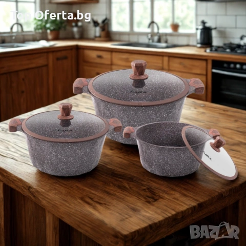 Гранитен комплект касероли за професионално и домашно готвене, снимка 3 - Съдове за готвене - 53777727