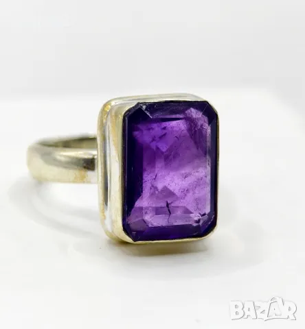 Прекрасен Сребърен 925 Пръстен с Натурален Аметист, снимка 2 - Пръстени - 49875085