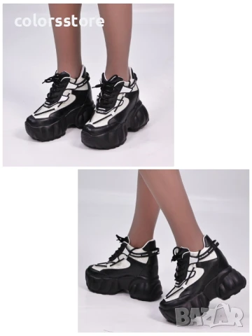 Кецове на платформа - черно с бяло - PA300 