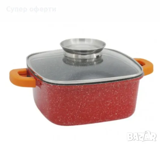 Тенджера с дозатор за мазнина, Гранитно покритие,  Индукция, Червен