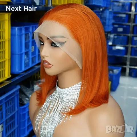 Естествена оранжева перука с дантела лейс фронт, снимка 5 - Аксесоари за коса - 48479113