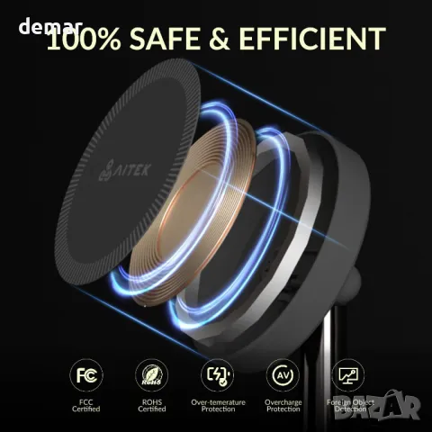 Aitek Безжично Зареждане с Нощна Лампа, Силен Магнитен Стенд, снимка 3 - Безжични зарядни - 49796989