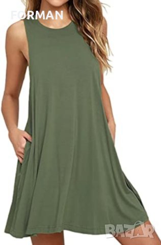 Зелена рокля с джобчета, снимка 1 - Рокли - 40286175