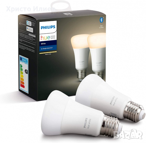 Philips Hue LED Смарт Крушка Топла Бяла Светлина Bluetooth 9W - 2бр.