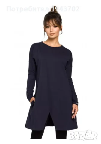 Есенна туника с предна цепка в тъмносиньо B042 BE, снимка 1