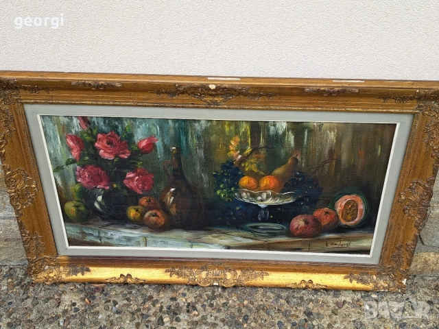 стара картина натюрморт маслени бои върху платно , снимка 9 - Картини - 51941692