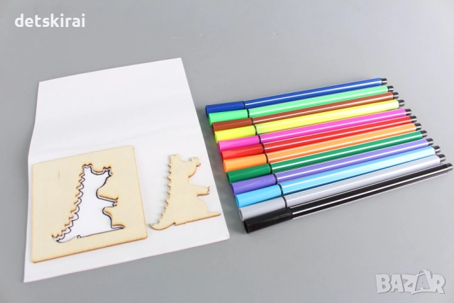 Рисувателен комплект с дървени шаблони, снимка 3 - Образователни игри - 52796738